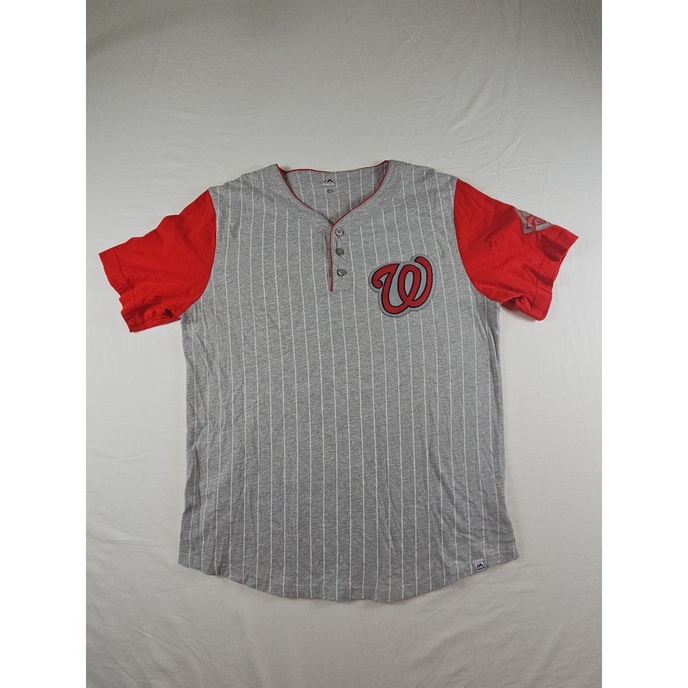 Majestic MBL Washington Nationals Jersey Gray Pinstripes‎ Youth Large